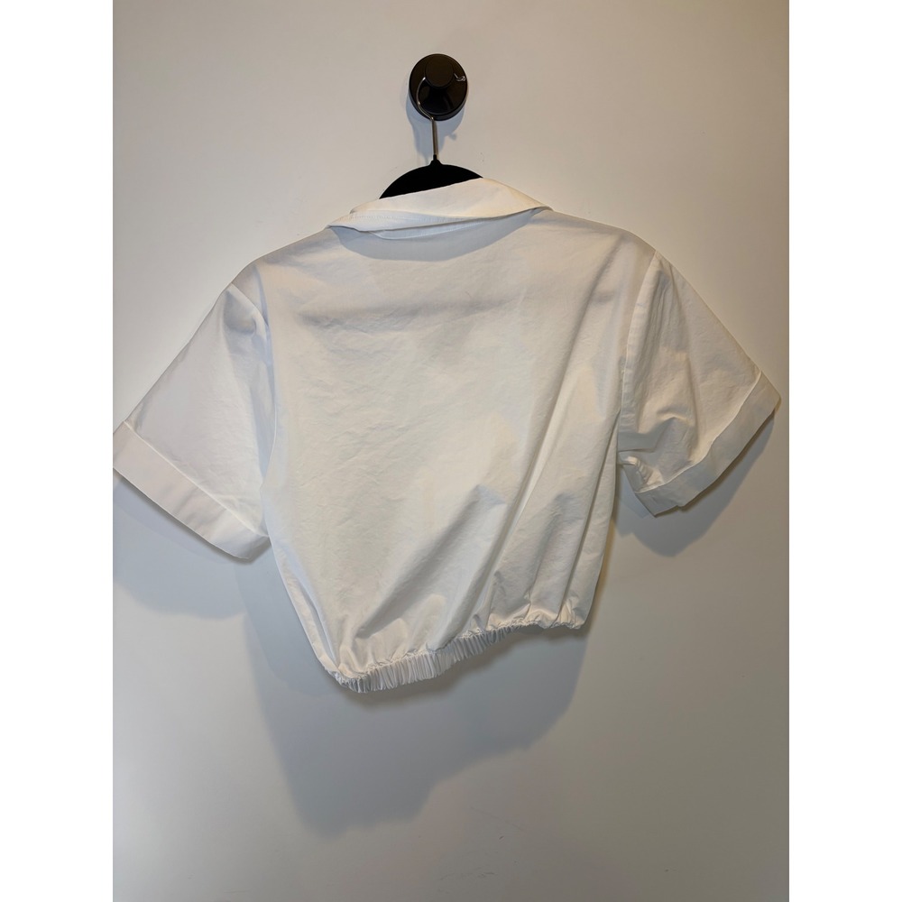 SIMKHAI White Cotton Blend Short Sleeve Elastic Hem Crop Polo Blouse Top Size M - Picture 5 of 8